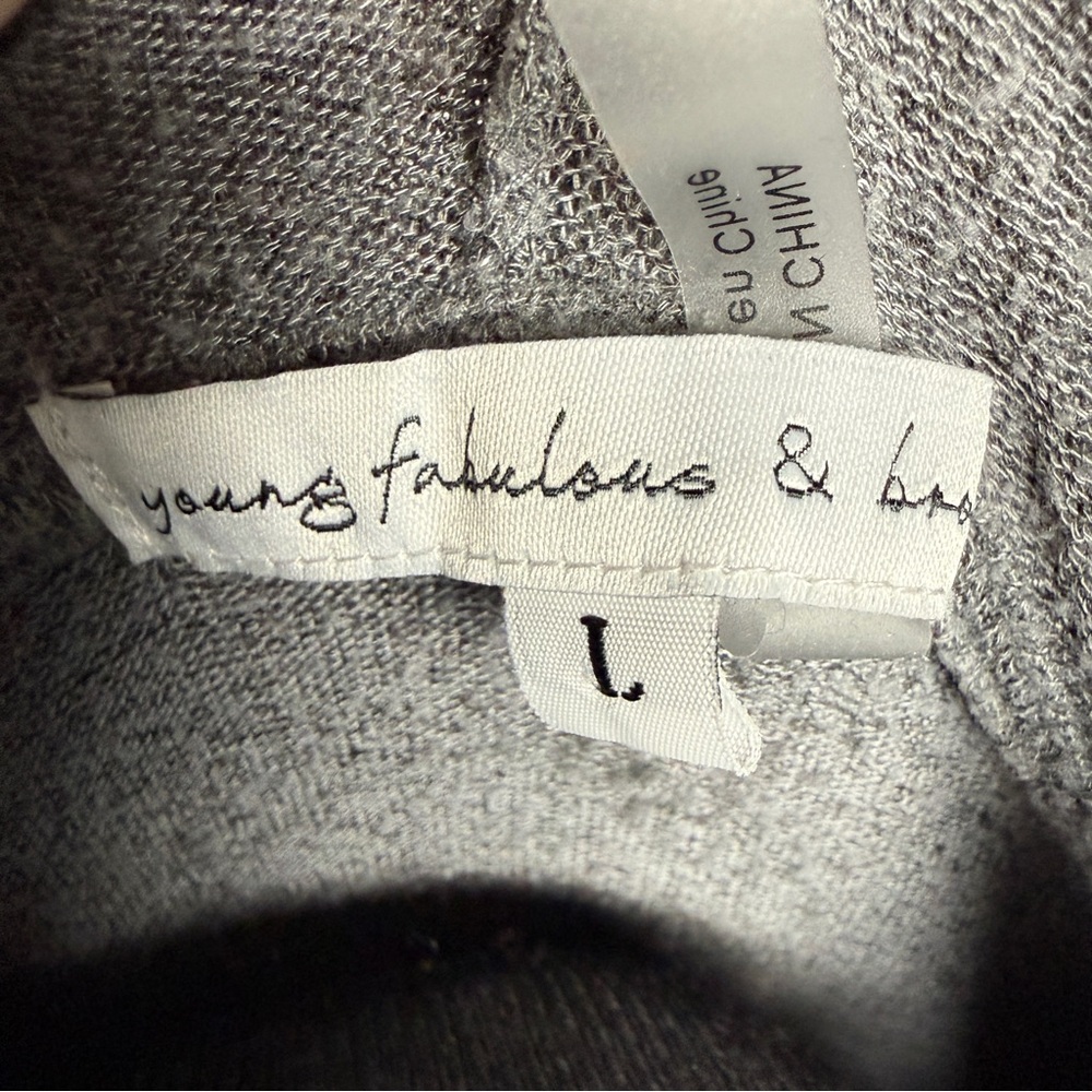 Young Fabulous & Broke Gray Cardigan Women’s L  Hooded Open Front Long Pockets - Picture 2 of 8